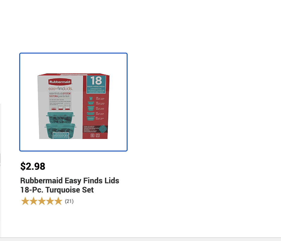 RubberMaid Easy Find Lids 18 pk. $2.98!